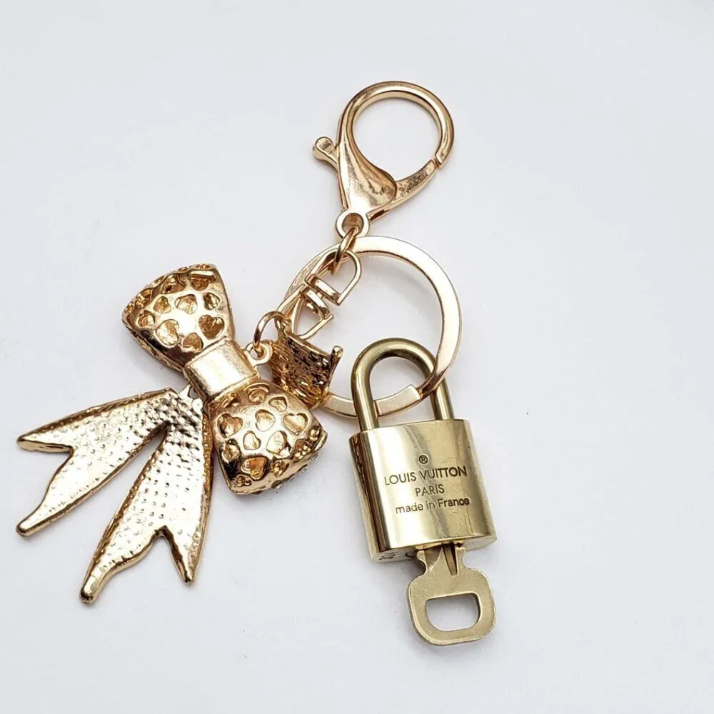 Authentic Louis Vuitton Gold Lock & Key ✨ Bag Charm Unbranded Ribbon Keychain
